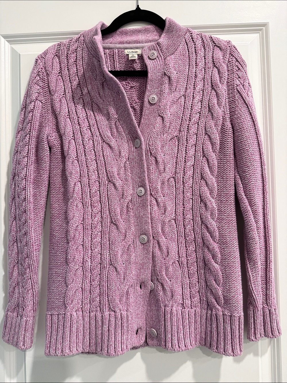 L.L. Bean Lavender Cable-Knit Button Cardigan Sweater sz s
